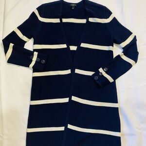 Talbots Navy and White Knit Cardigan